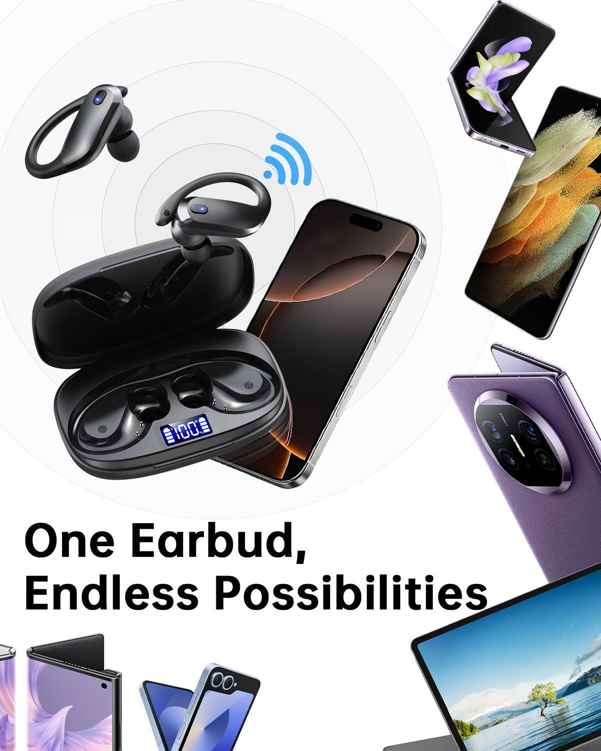 Wireless Earbuds Bluetooth 5.4 Headphones Sport,IPX7 Waterproof Sports Earphones with Earhooks,80H Playtime,Lightweight 7.8g