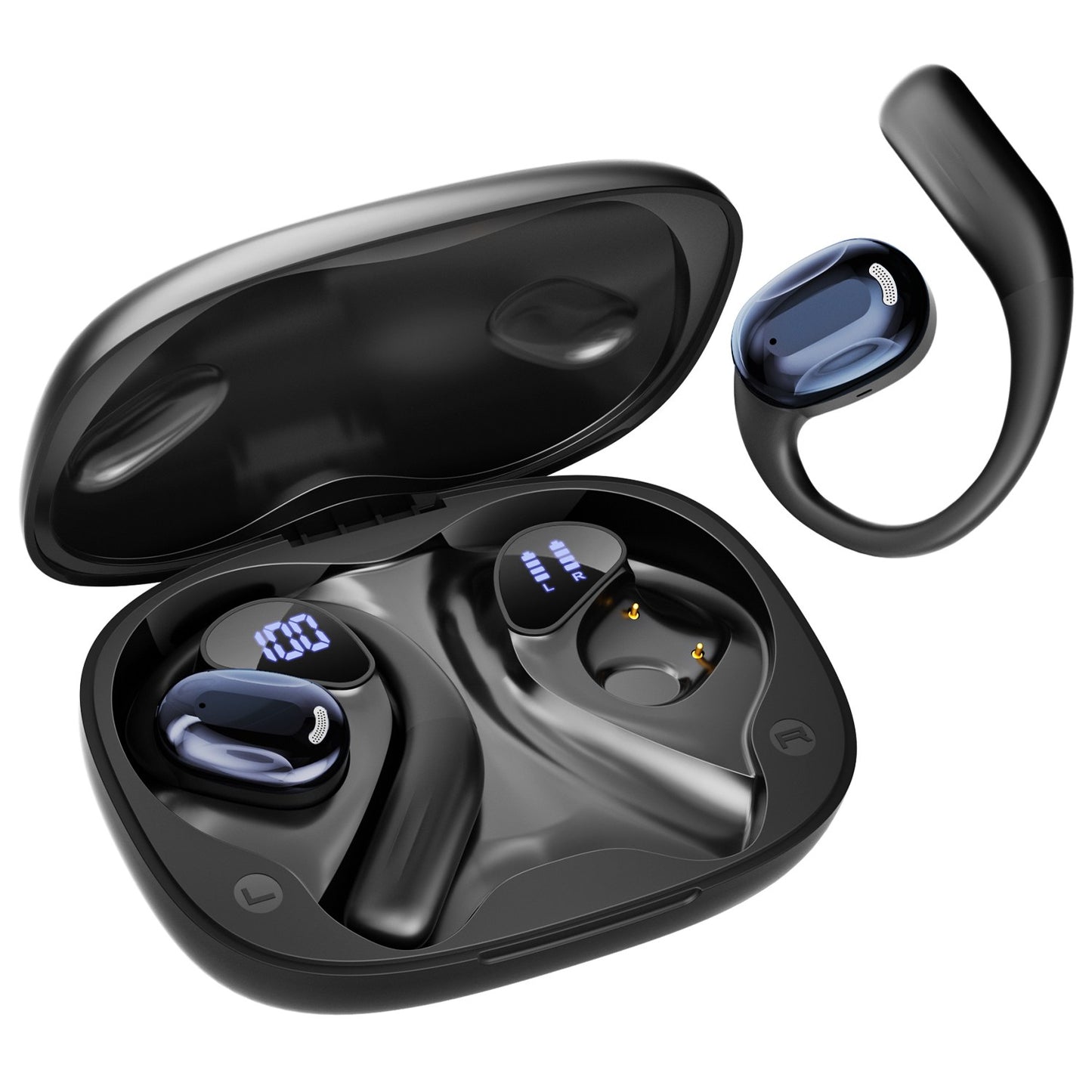 Open Ear Earbuds, Bluetooth 5.4 Wireless Earbuds with Earhooks, 70Hrs Playtime Bluetooth Earphones with LED Display Charging Case, Hifi Stereo Over Earbuds IP7 Waterproof for Sports, Running, Workout