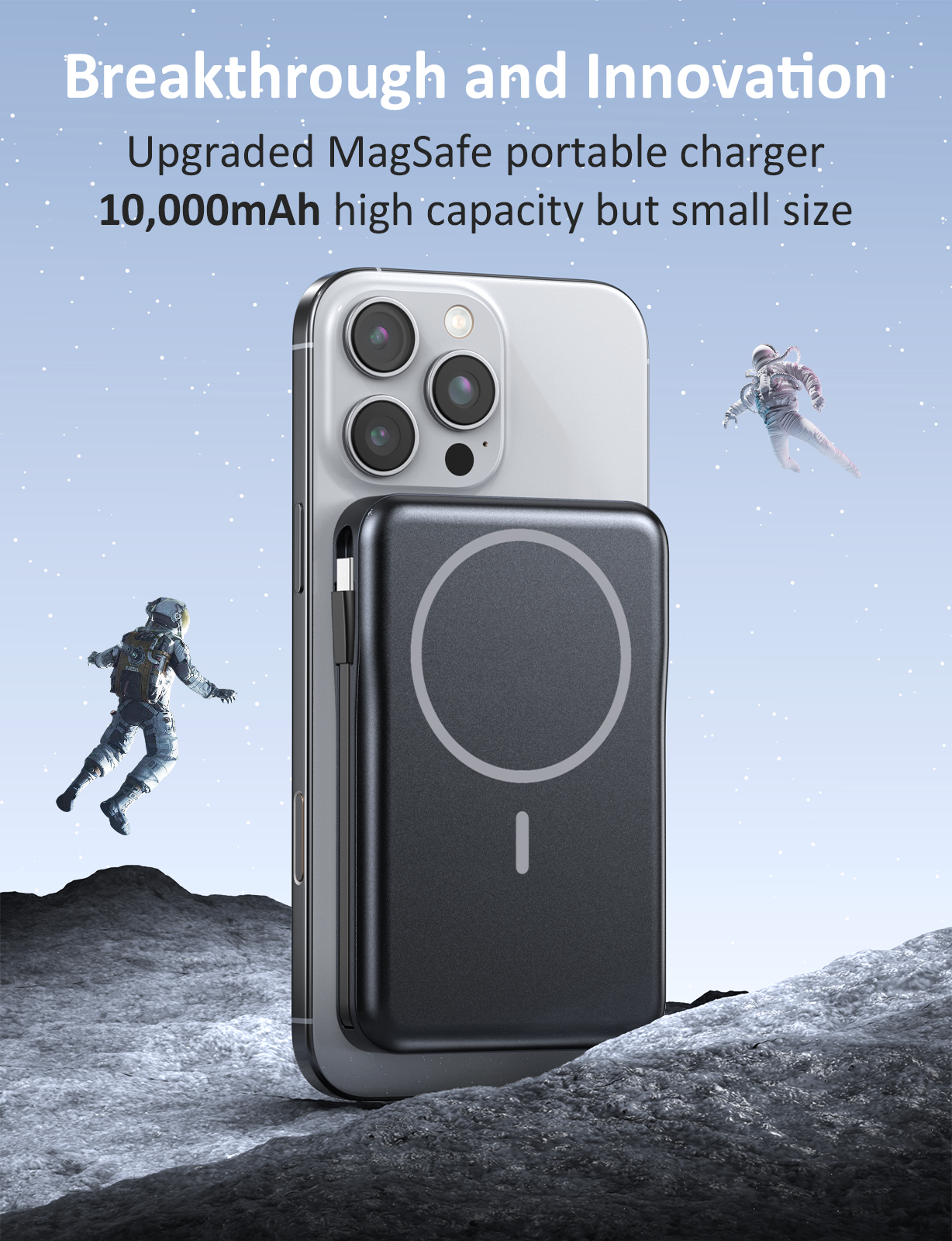 Magnetic Portable Charger, 10000mAh Power Bank, 5 in 1 Portable Charger with Built in Cable, 20W Fast Charging