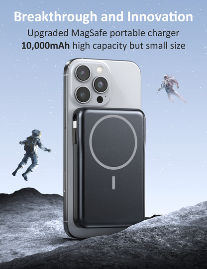 Magnetic Portable Charger, 10000mAh Power Bank, 5 in 1 Portable Charger with Built in Cable, 20W Fast Charging