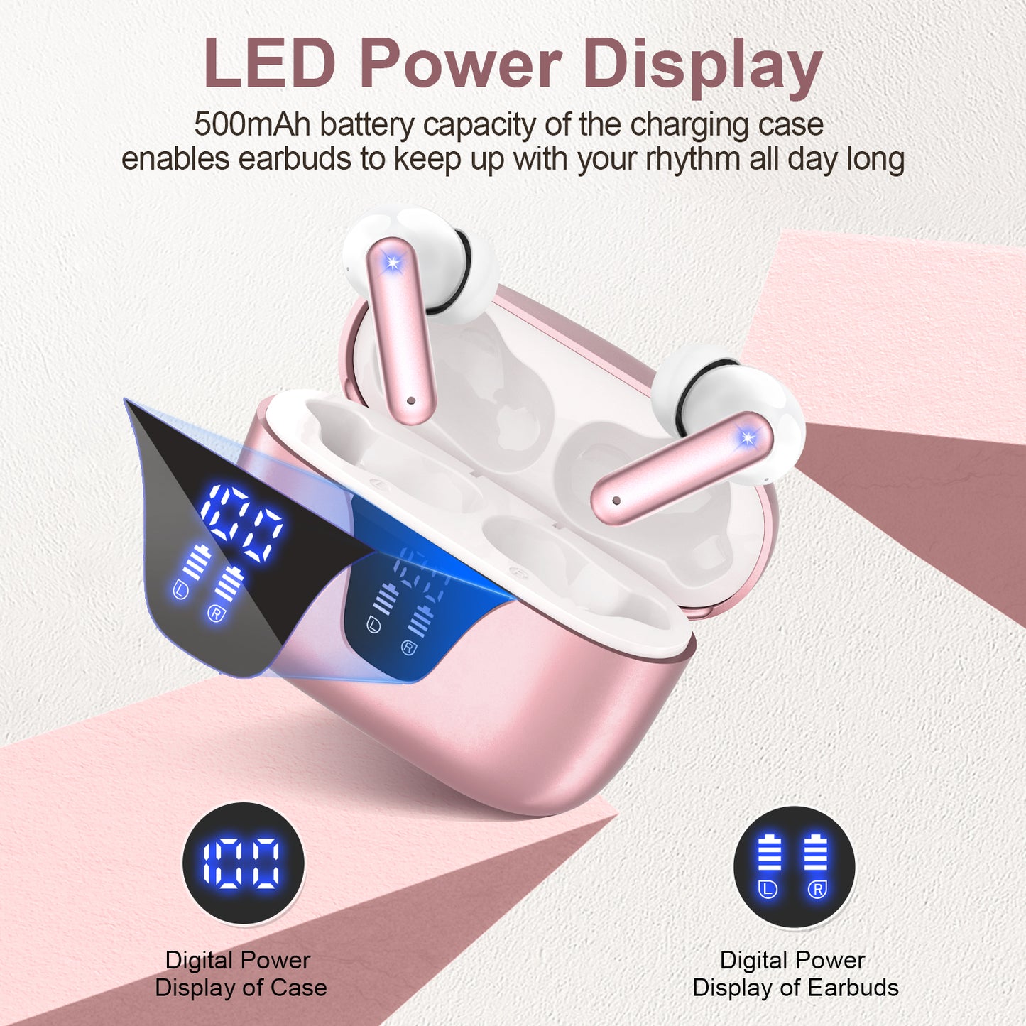 2025 Wireless Earbuds, 65hrs Stereo Deep Bass Ear Buds with Power Display Charging Case, buit in Mic, IPX7 Waterproof