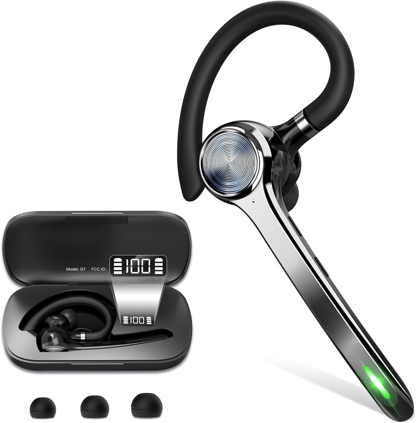 Bluetooth Headset, Wireless Bluetooth Earpiece with 500mAh Charging Case 72Hrs Talking Time, Built-in Mic for iOS Android Cell Phones, Wireless Headset V5.1 Hand-Free Headphones for Trucker/Office