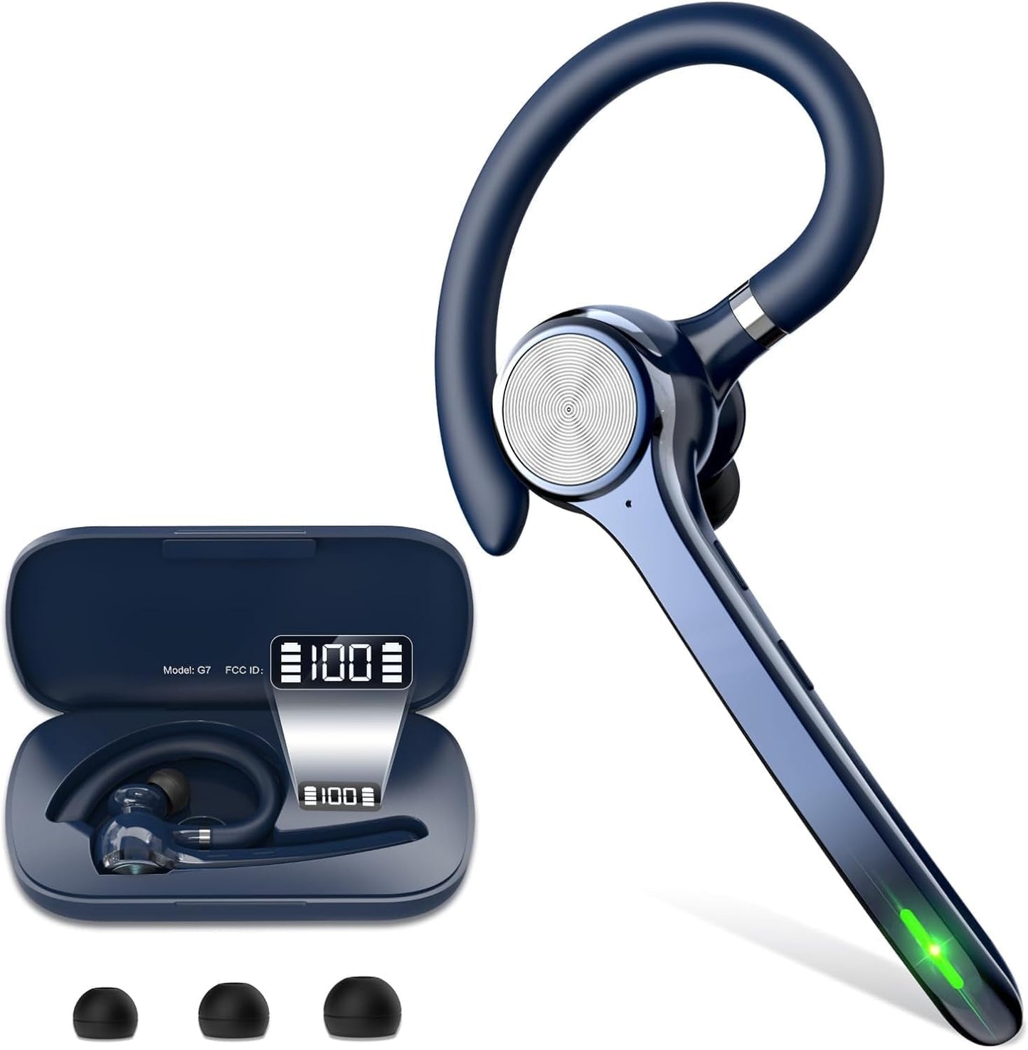 Bluetooth Headset, Wireless Bluetooth Earpiece with 500mAh Charging Case 72Hrs Talking Time, Built-in Mic for iOS Android Cell Phones, Wireless Headset V5.1 Hand-Free Headphones for Trucker/Office