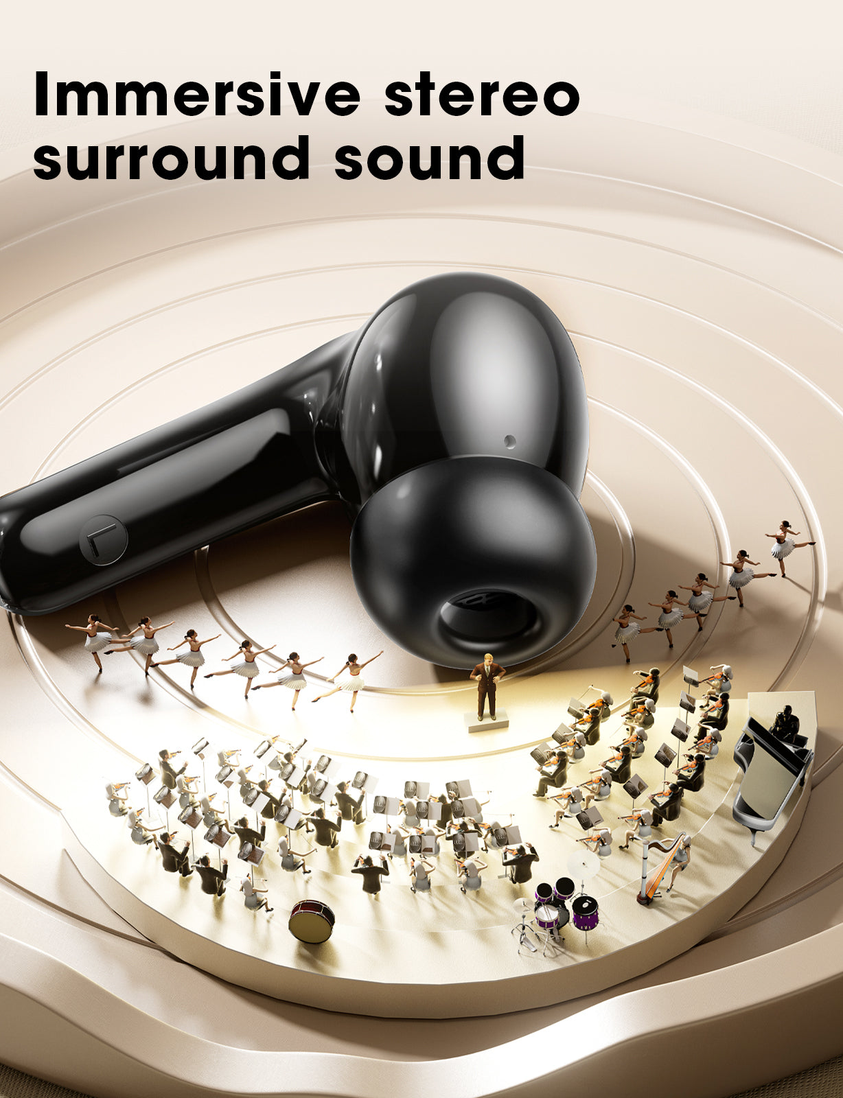 Wireless Earbuds with Big Bass Stereo Sound, 65 Hours Playtime, Lightweight in-Ear IPX7