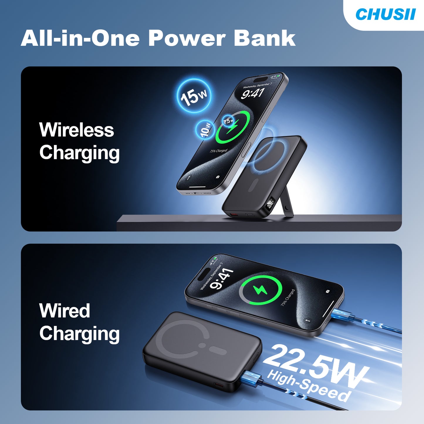 Magnetic Wireless Portable Charger, 12000mAh MagSafe Power Bank Fast Charging