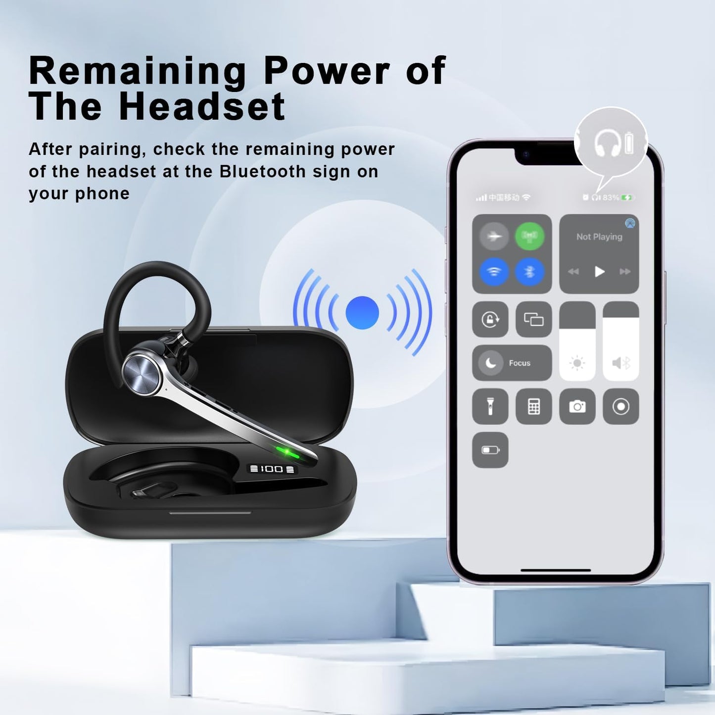 Bluetooth Headset, Wireless Bluetooth Earpiece with 500mAh Charging Case 72Hrs Talking Time, Built-in Mic for iOS Android Cell Phones, Wireless Headset V5.1 Hand-Free Headphones for Trucker/Office