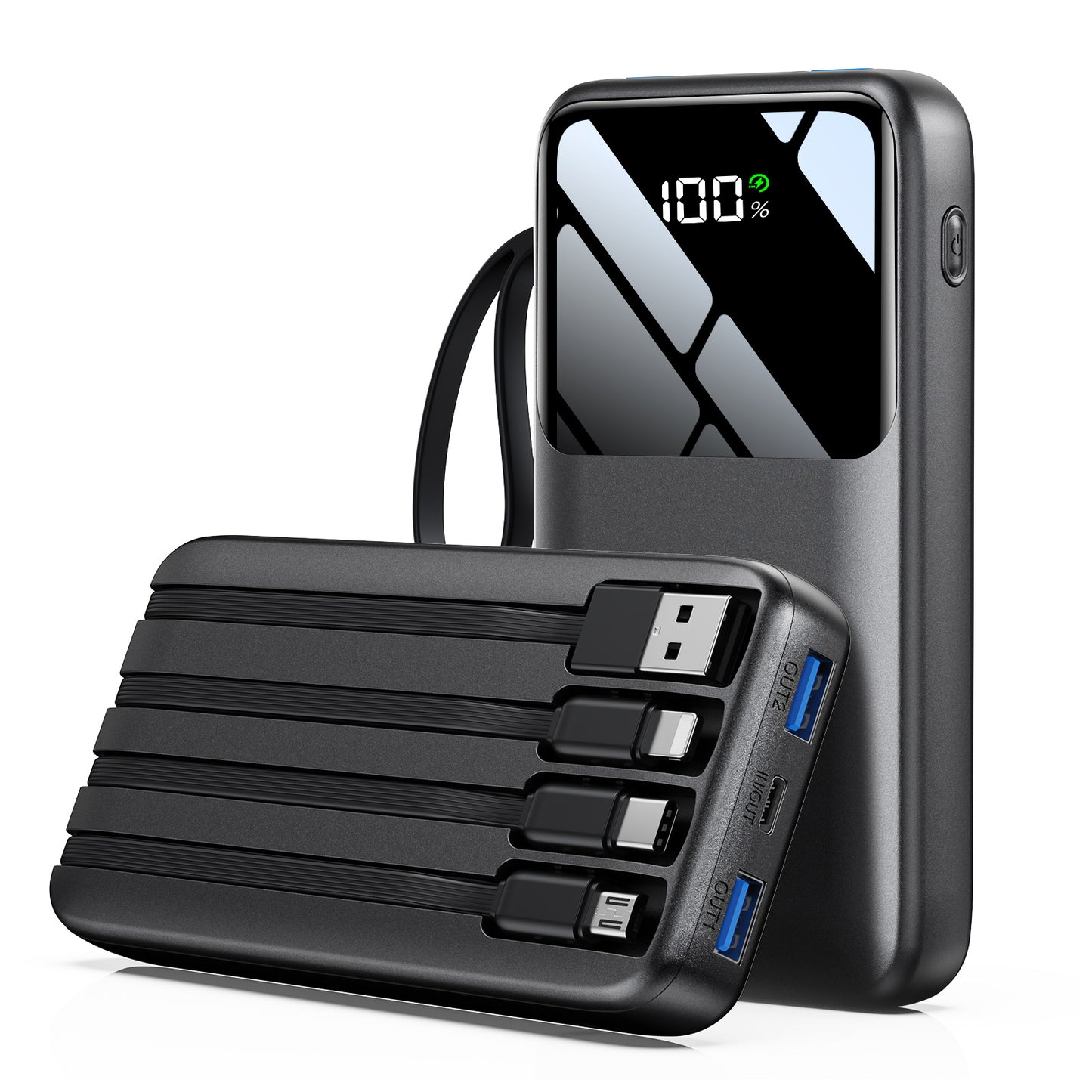 Power Bank, 15000mAh Portable Charger with Built in Cable, 22.5W Fast Charging, 6 Outputs, Slim Travel Essential Battery Pack with LED Display, Compatible with iPhone 17/16/15/14/13, Samsung, iPad