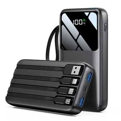 Power Bank, 15000mAh Portable Charger with Built in Cable, 22.5W Fast Charging, 6 Outputs, Slim Travel Essential Battery Pack with LED Display, Compatible with iPhone 17/16/15/14/13, Samsung, iPad