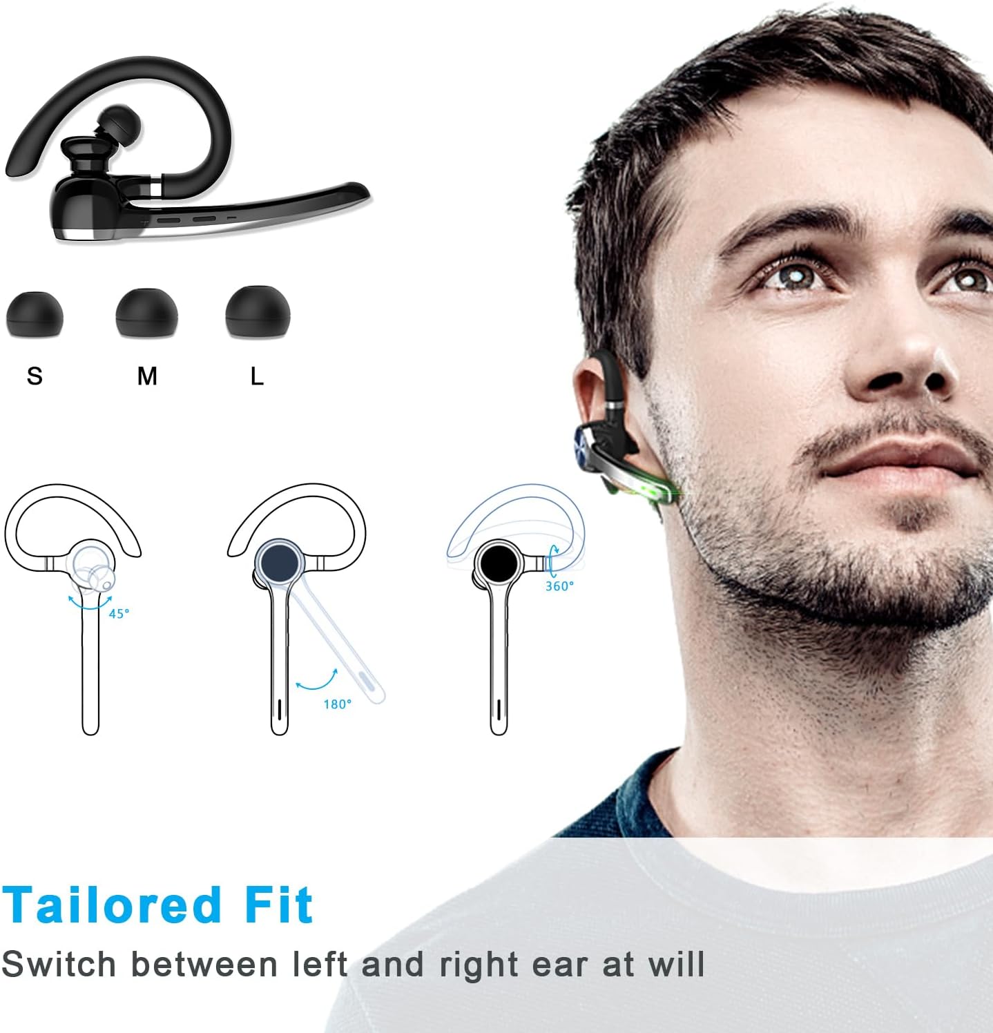 Bluetooth Headset, Wireless Bluetooth Earpiece with 500mAh Charging Case 72Hrs Talking Time, Built-in Mic for iOS Android Cell Phones, Wireless Headset V5.1 Hand-Free Headphones for Trucker/Office