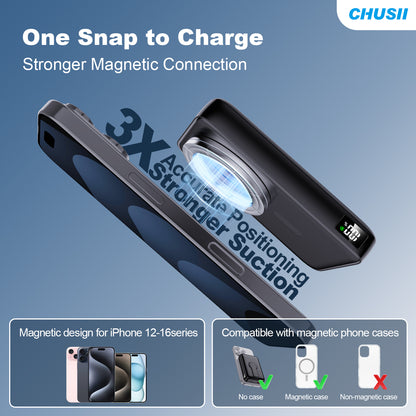 Magnetic Wireless Portable Charger, 12000mAh MagSafe Power Bank Fast Charging