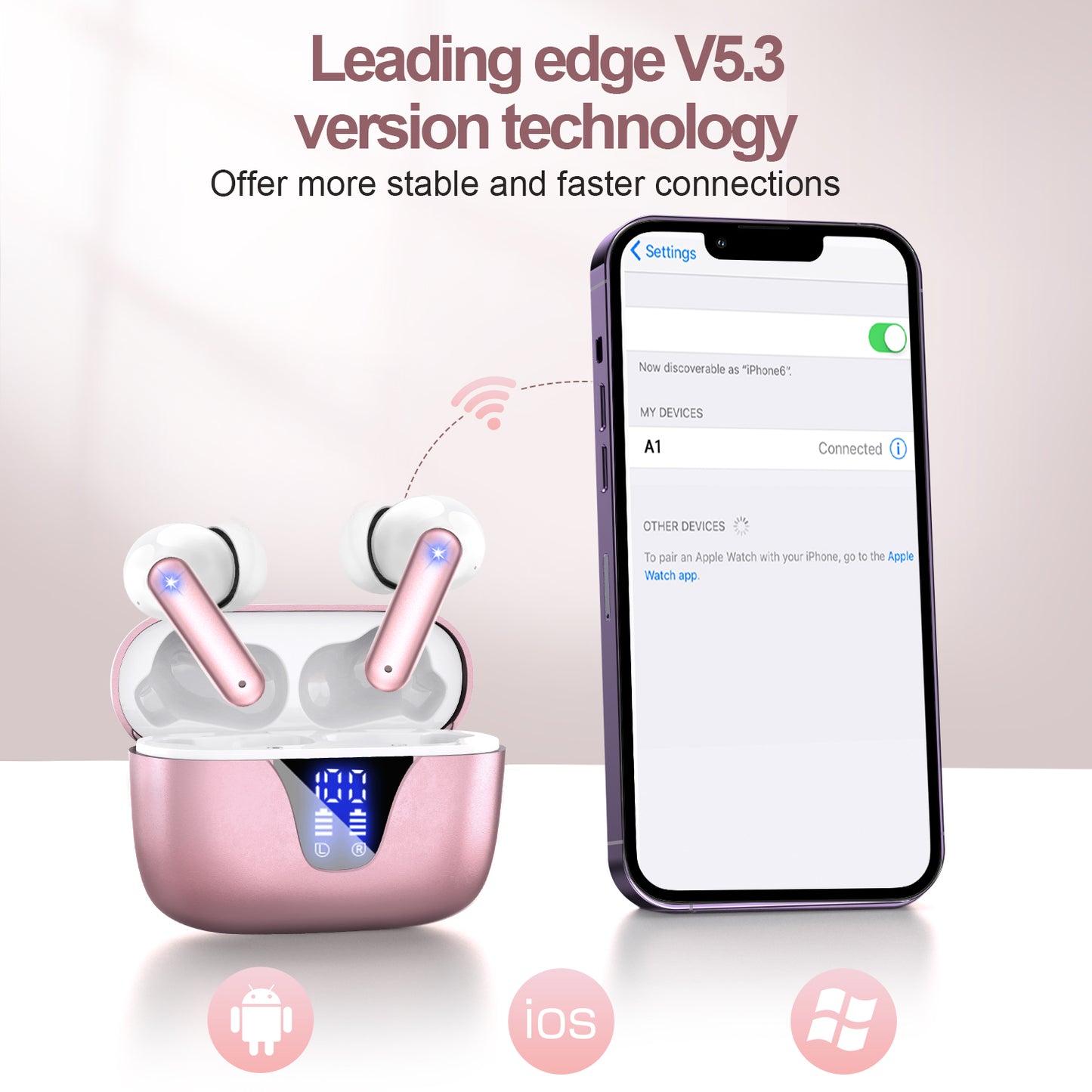 2025 Wireless Earbuds, 65hrs Stereo Deep Bass Ear Buds with Power Display Charging Case, buit in Mic, IPX7 Waterproof