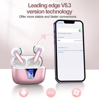 2025 Wireless Earbuds, 65hrs Stereo Deep Bass Ear Buds with Power Display Charging Case, buit in Mic, IPX7 Waterproof