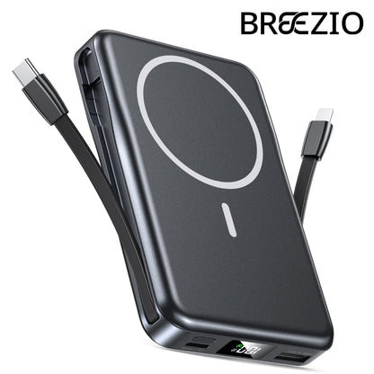 Magnetic Portable Charger, 10000mAh Power Bank, 5 in 1 Portable Charger with Built in Cable, 20W Fast Charging