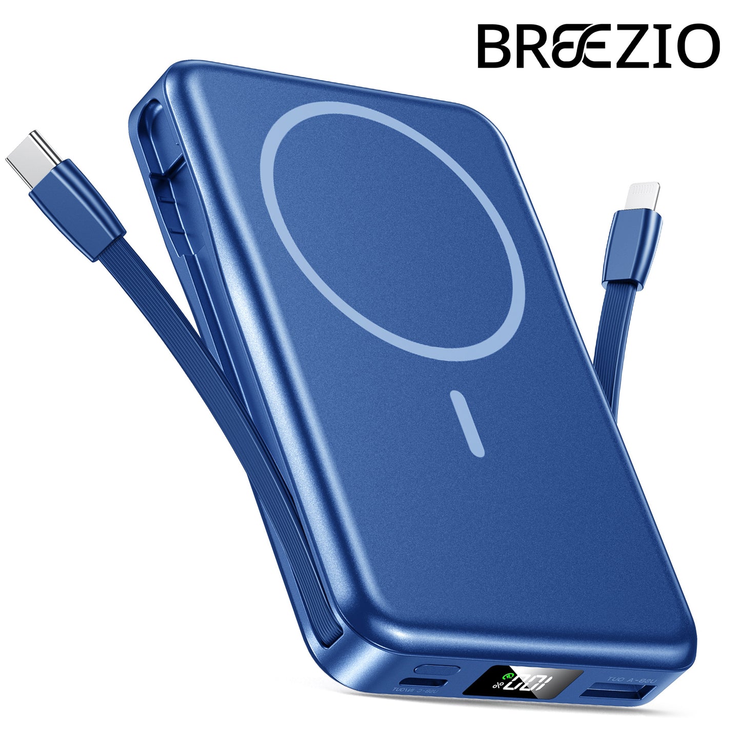 Magnetic Portable Charger, 10000mAh Power Bank, 5 in 1 Portable Charger with Built in Cable, 20W Fast Charging