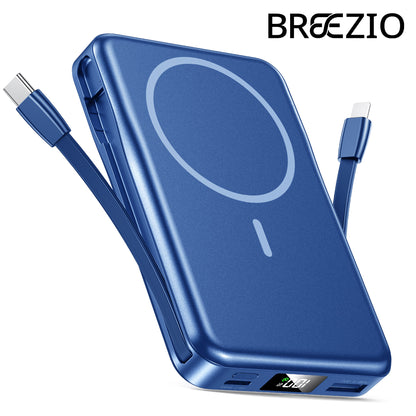 Magnetic Portable Charger, 10000mAh Power Bank, 5 in 1 Portable Charger with Built in Cable, 20W Fast Charging