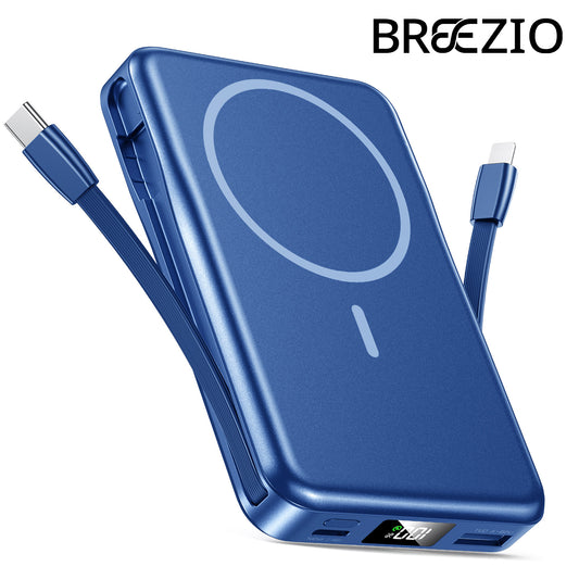 Magnetic Portable Charger, 10000mAh Power Bank, 5 in 1 Portable Charger with Built in Cable, 20W Fast Charging