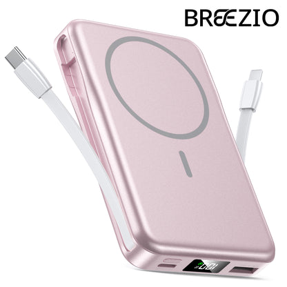 Magnetic Portable Charger, 10000mAh Power Bank, 5 in 1 Portable Charger with Built in Cable, 20W Fast Charging
