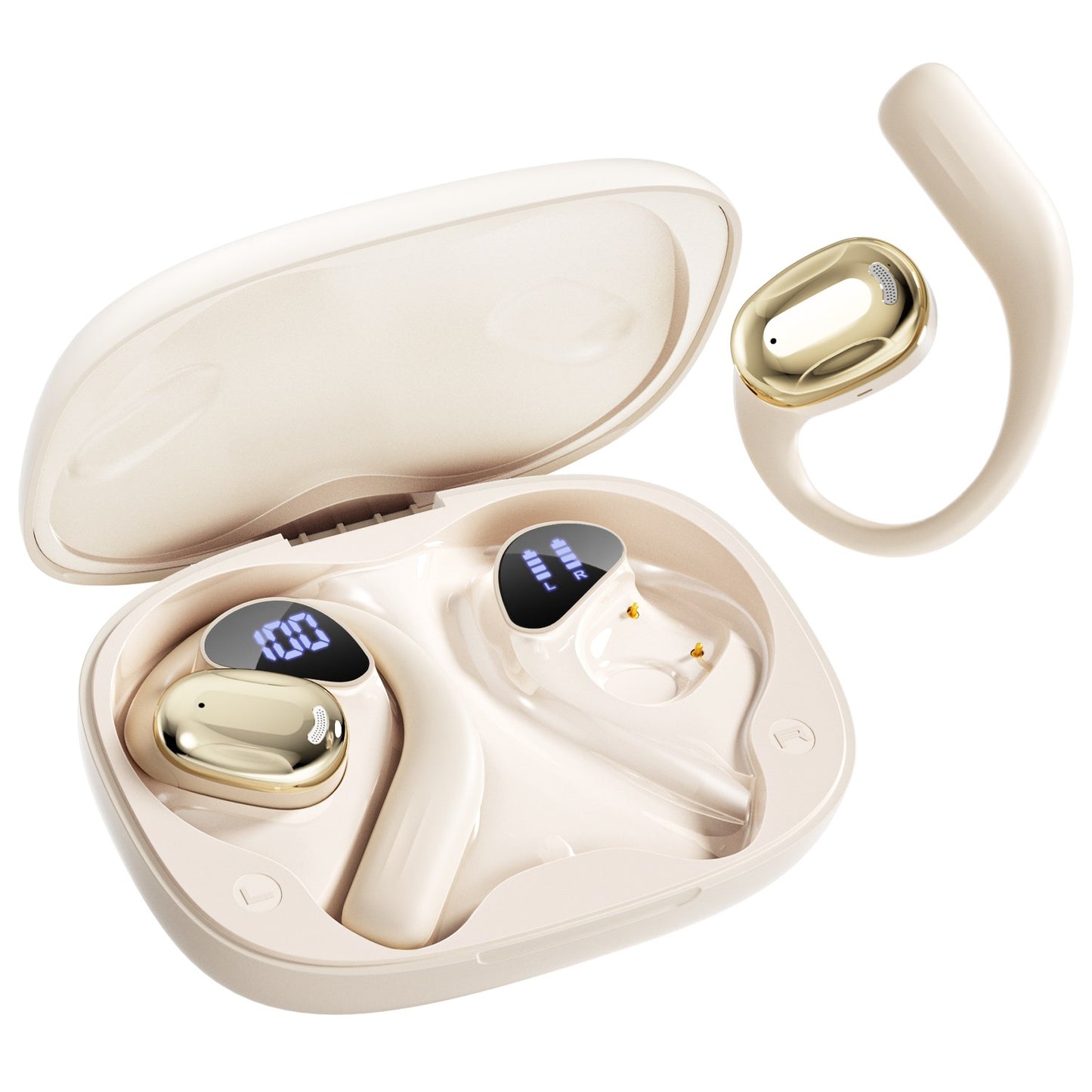 Open Ear Earbuds, Bluetooth 5.4 Wireless Earbuds with Earhooks, 70Hrs Playtime Bluetooth Earphones with LED Display Charging Case, Hifi Stereo Over Earbuds IP7 Waterproof for Sports, Running, Workout