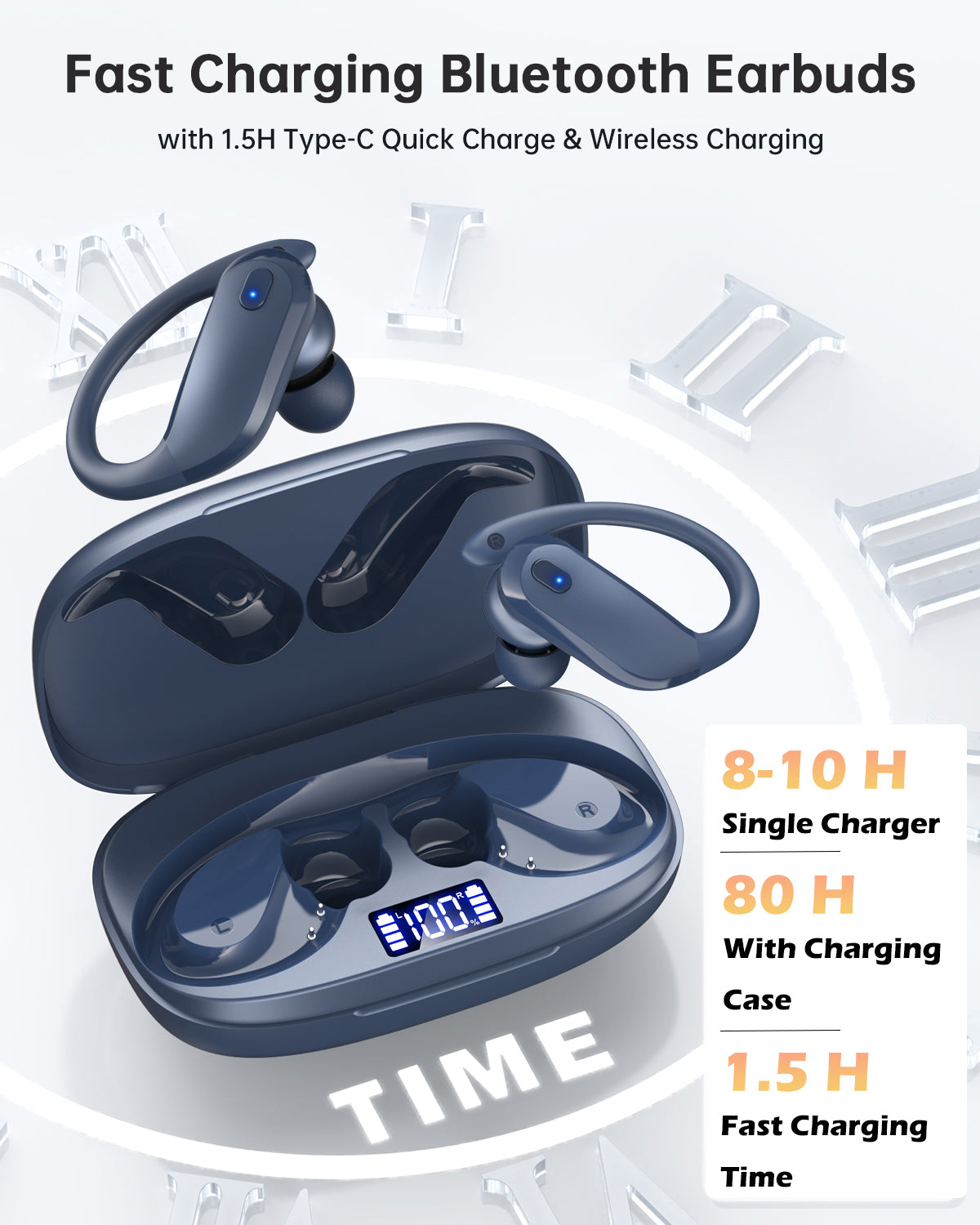 Wireless Earbuds Bluetooth 5.4 Headphones Sport,IPX7 Waterproof Sports Earphones with Earhooks,80H Playtime,Lightweight 7.8g