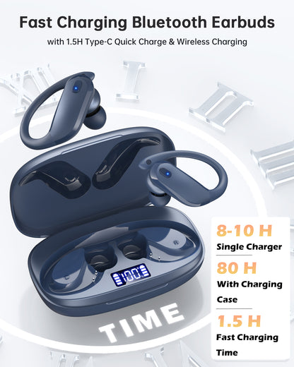 Wireless Earbuds Bluetooth 5.4 Headphones Sport,IPX7 Waterproof Sports Earphones with Earhooks,80H Playtime,Lightweight 7.8g