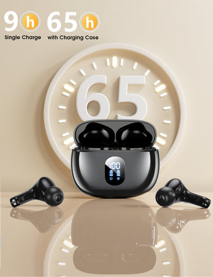 Wireless Earbuds with Big Bass Stereo Sound, 65 Hours Playtime, Lightweight in-Ear IPX7